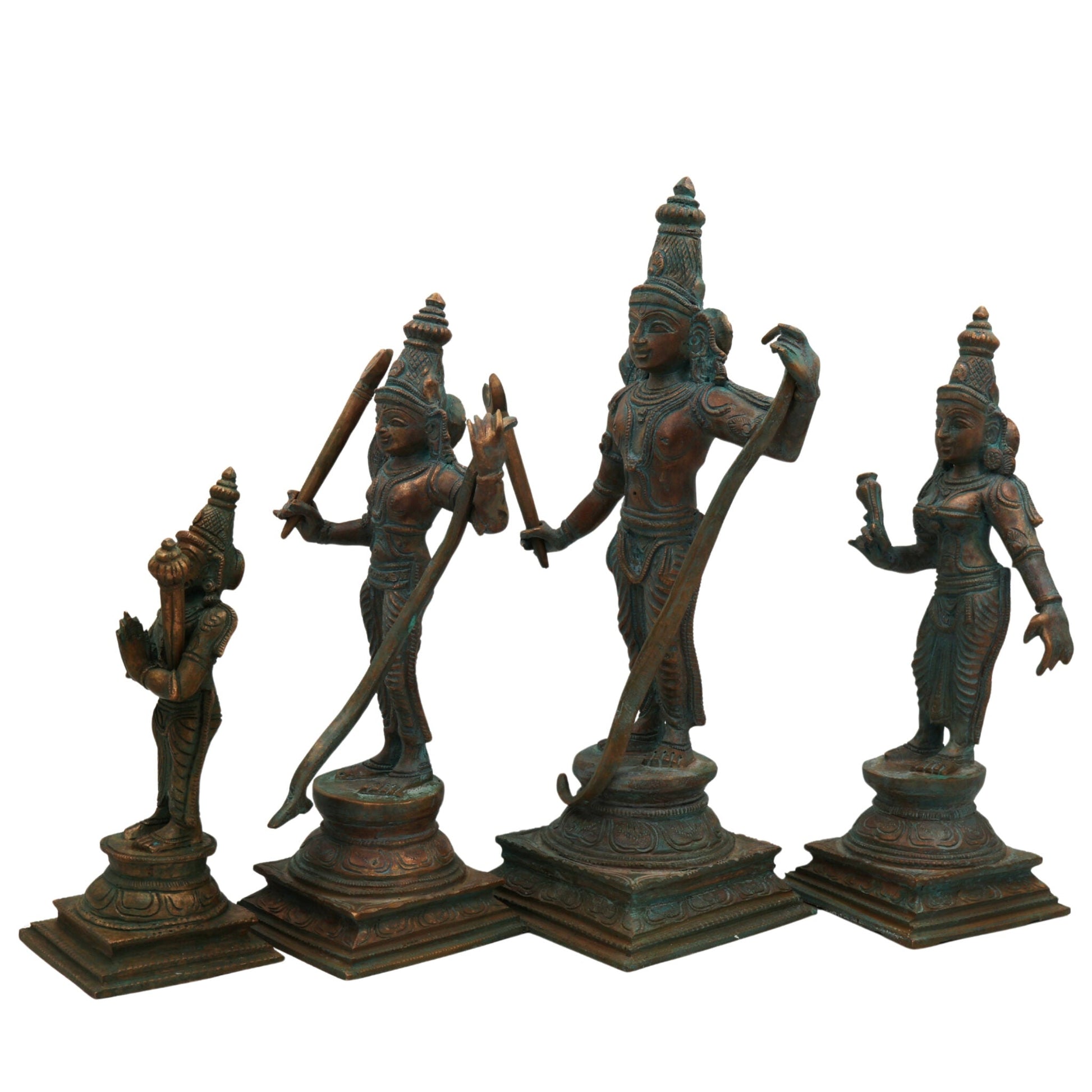 Bronze Handcrafted Shri Ram Parivar Idol | Panchaloha Ram Darbar Murti with Sita Lakshman Hanuman | Kansa Ashtadhatu Chola Art Sculpture for Pooja, Brown, 12 Inch, 1 Piece
