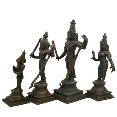 Bronze Handcrafted Shri Ram Parivar Idol | Panchaloha Ram Darbar Murti with Sita Lakshman Hanuman | Kansa Ashtadhatu Chola Art Sculpture for Pooja, Brown, 12 Inch, 1 Piece