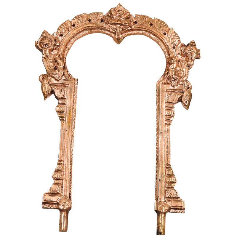 Bronze Handcrafted Prabhavali Thiruvachi Tiruvasi Arch Torana Backdrop Frame for Hindu God Goddess Idol Temple Puja Mandir Decor, Gold, 7.5 Inch, 1 Piece