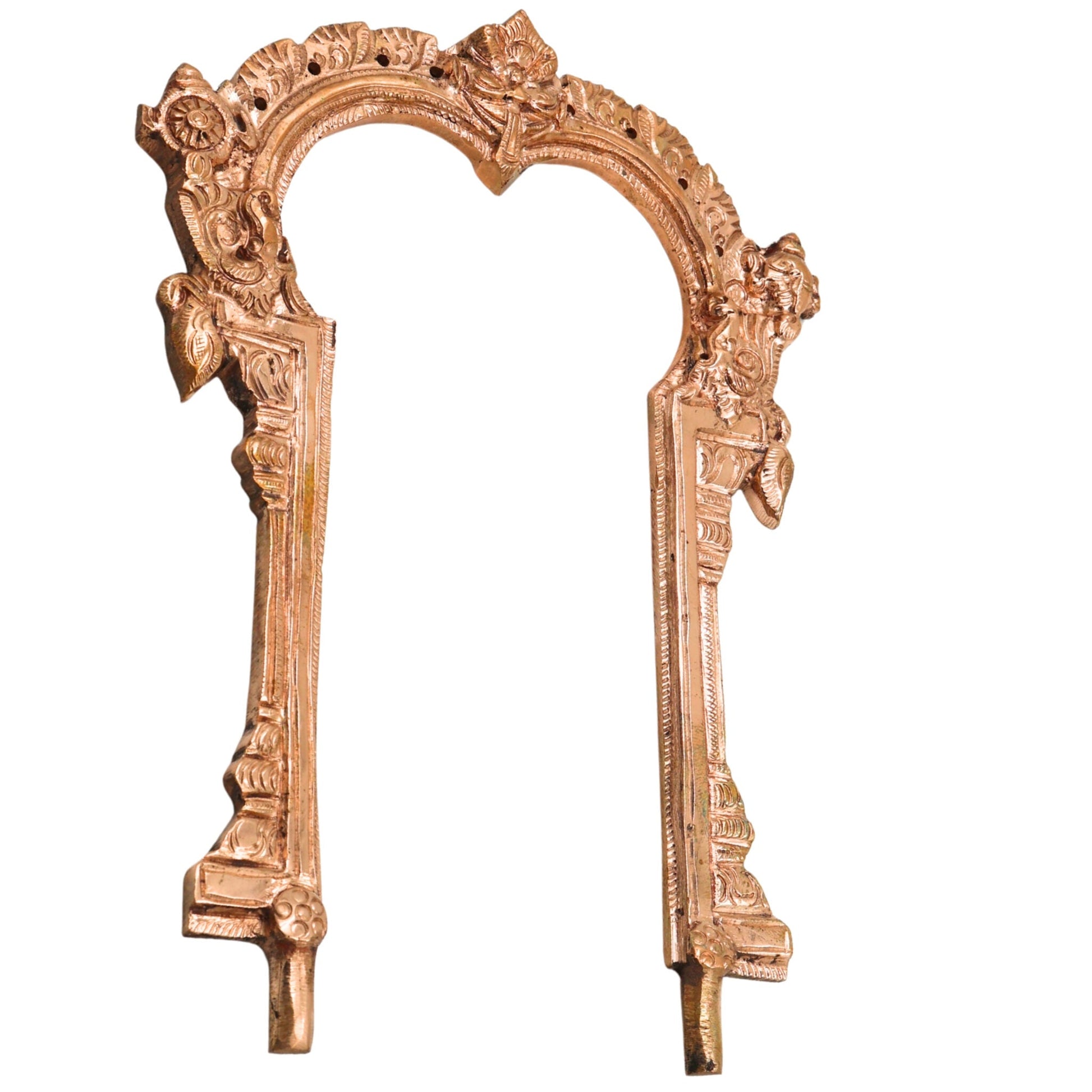 Bronze Handcrafted Prabhavali Thiruvachi Tiruvasi Arch Torana Backdrop Frame for Hindu God Goddess Idol Temple Puja Mandir Decor, Gold, 7.5 Inch, 1 Piece