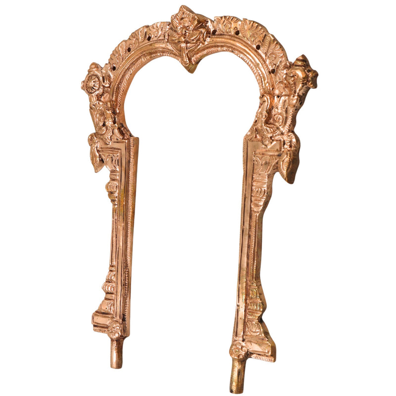 Bronze Handcrafted Prabhavali Thiruvachi Tiruvasi Arch Torana Backdrop Frame for Hindu God Goddess Idol Temple Puja Mandir Decor, Gold, 7.5 Inch, 1 Piece