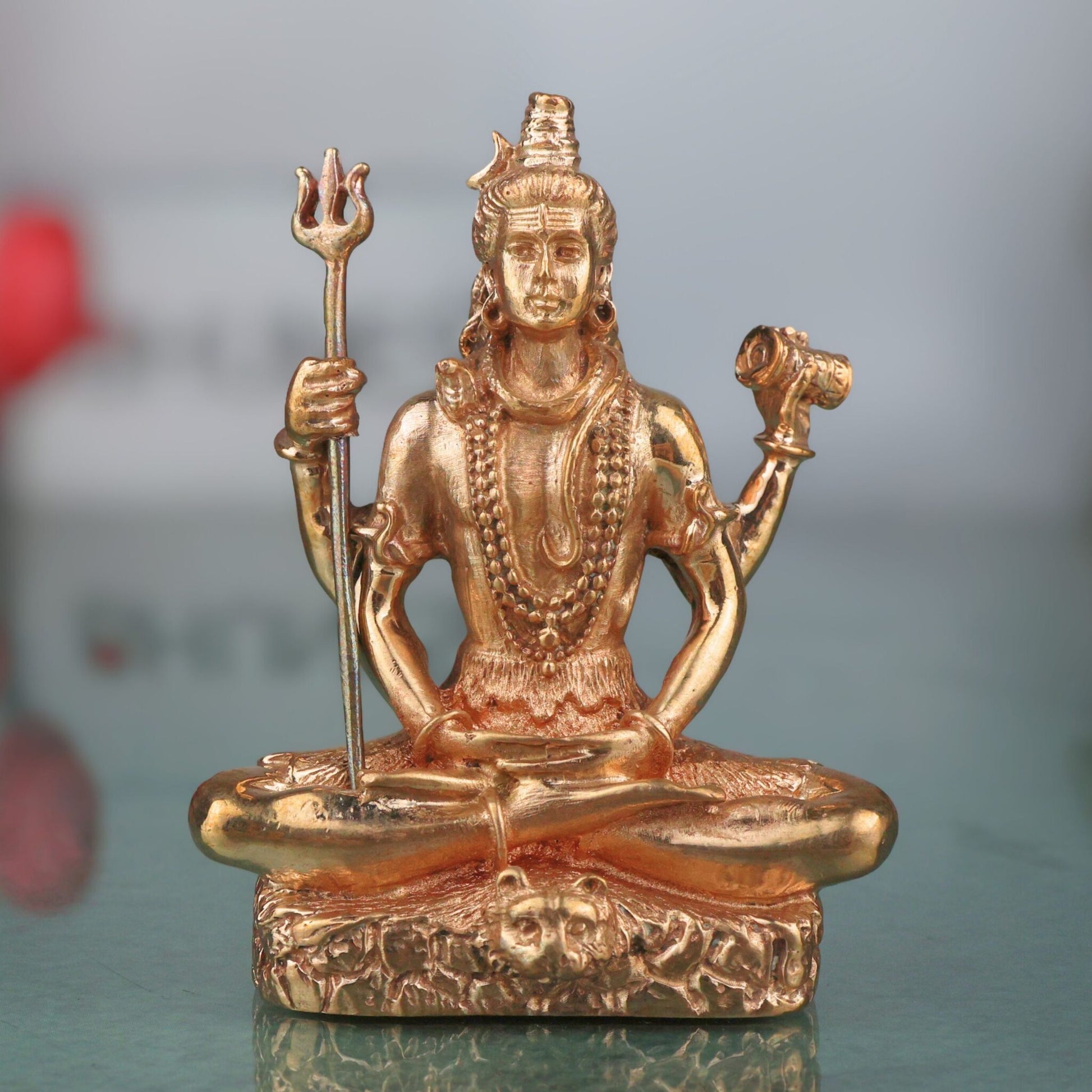 Bronze Lord Shiva Idol, Handcrafted Sitting Mahadeva Murti for Pooja, Meditation & Home Temple Decor, Gold, 3 Inch, 1 Piece