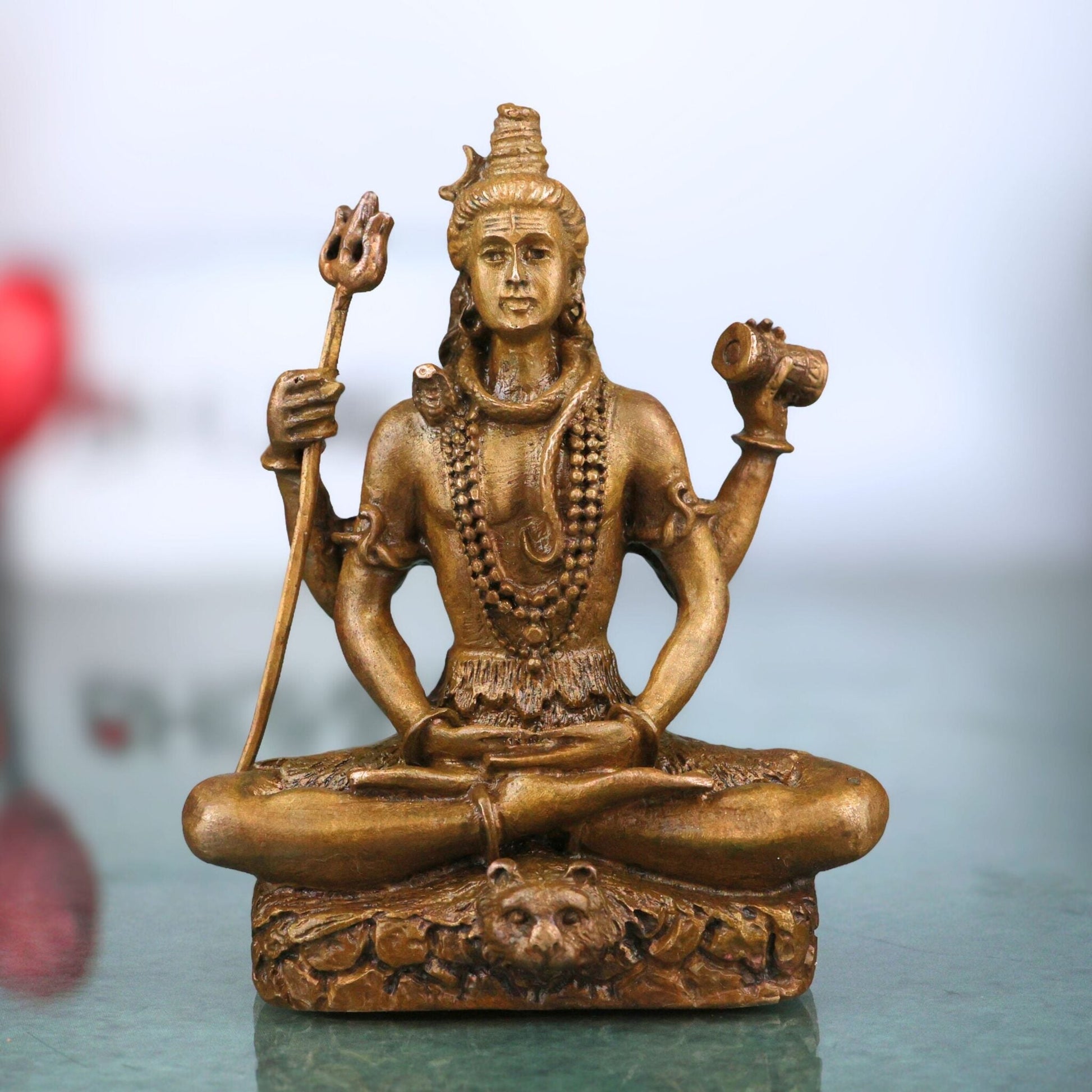 Bronze Handcrafted Lord Shiva Idol | Handcrafted Sitting Mahadeva Murti for Pooja, Meditation & Home Temple Decor, Brown, 3 Inch, 1 Piece