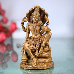 Bronze Lord Vishnu on Sheshnag Idol, Handcrafted Vishnu Murti for Pooja, Temple & Home Decor, Brown, 4 Inch, 1 Piece