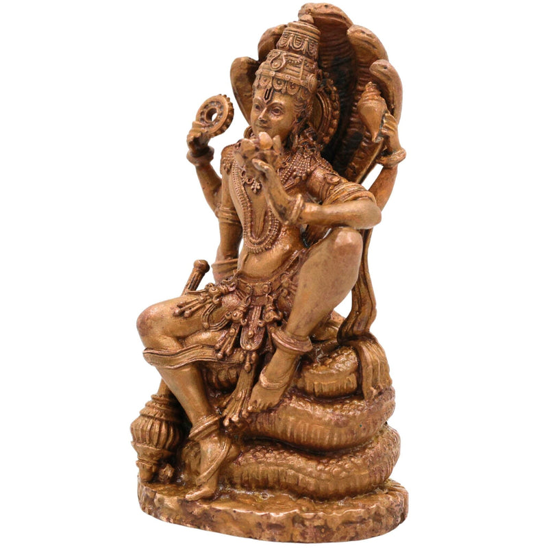 Bronze Lord Vishnu on Sheshnag Idol, Handcrafted Vishnu Murti for Pooja, Temple & Home Decor, Brown, 4 Inch, 1 Piece