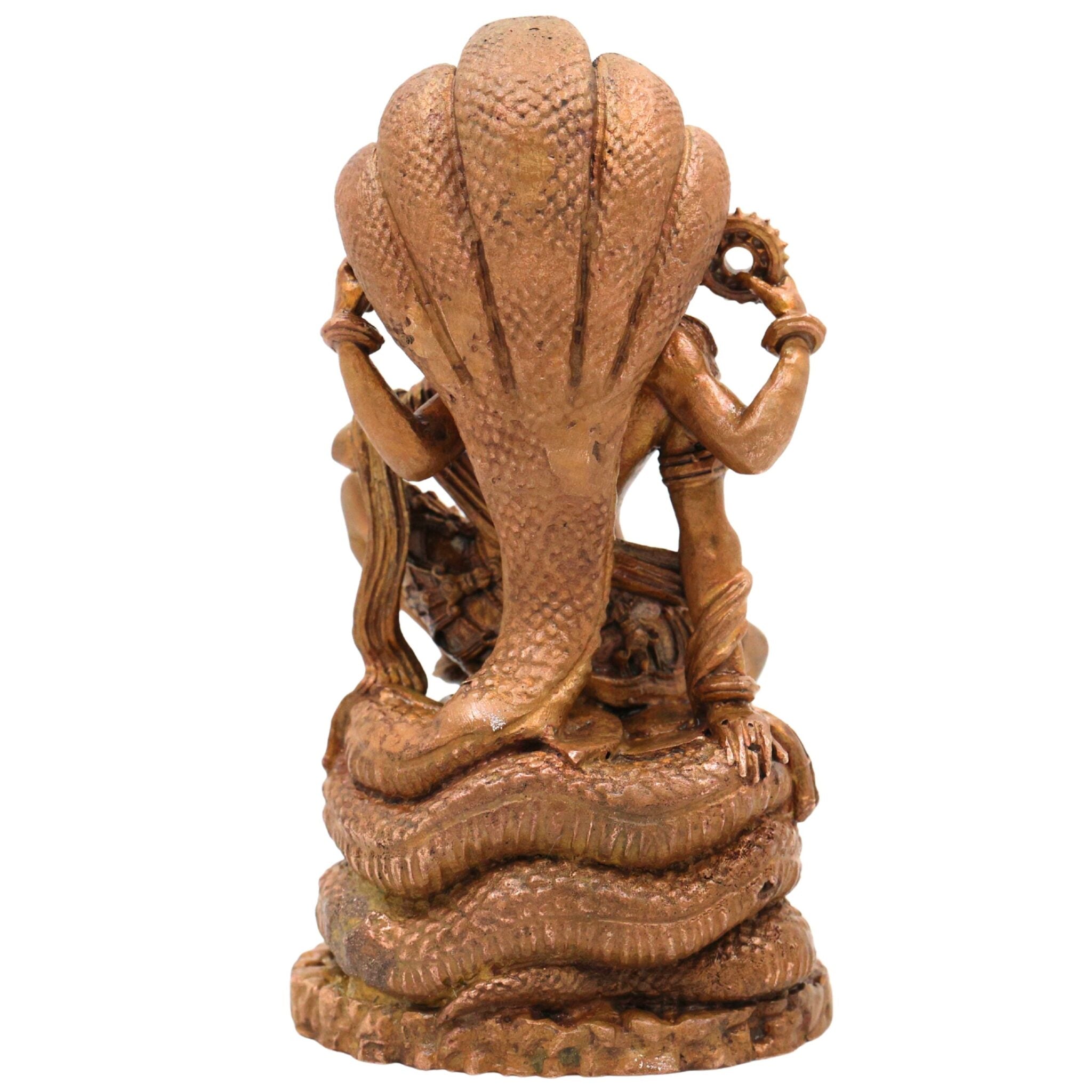 Bronze Lord Vishnu on Sheshnag Idol, Handcrafted Vishnu Murti for Pooja, Temple & Home Decor, Brown, 4 Inch, 1 Piece