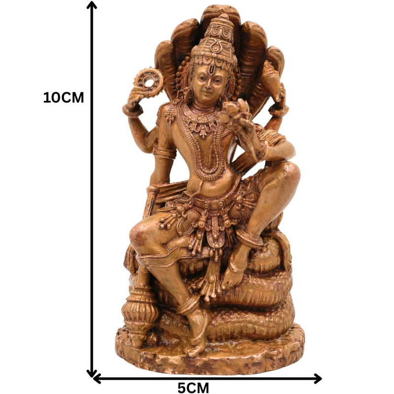Bronze Lord Vishnu on Sheshnag Idol, Handcrafted Vishnu Murti for Pooja, Temple & Home Decor, Brown, 4 Inch, 1 Piece