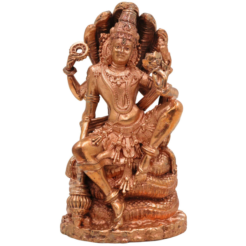 Bronze Lord Vishnu Sitting on Sheshnag Idol | Handcrafted Vishnu Murti for Pooja, Temple & Home Decor, Gold, 4 Inch, 1 Piece