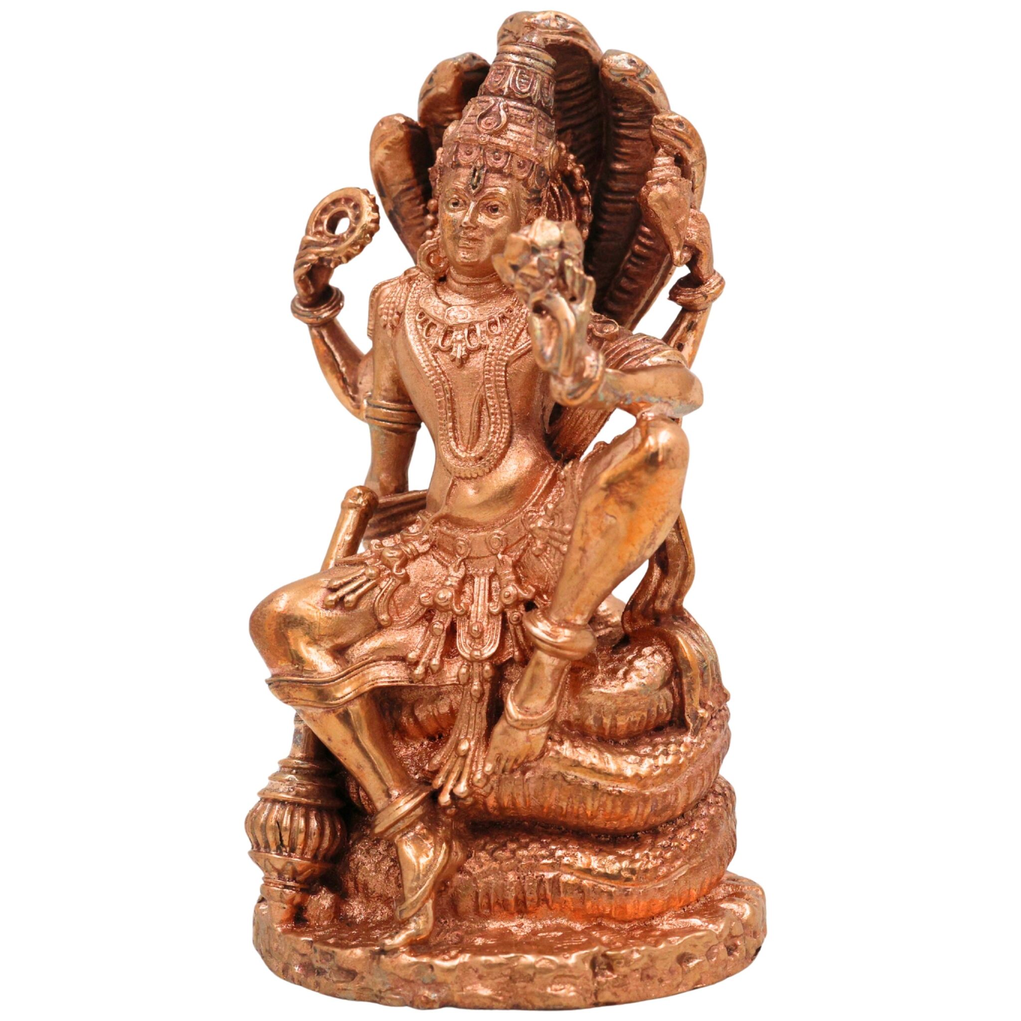 Bronze Lord Vishnu Sitting on Sheshnag Idol | Handcrafted Vishnu Murti for Pooja, Temple & Home Decor, Gold, 4 Inch, 1 Piece