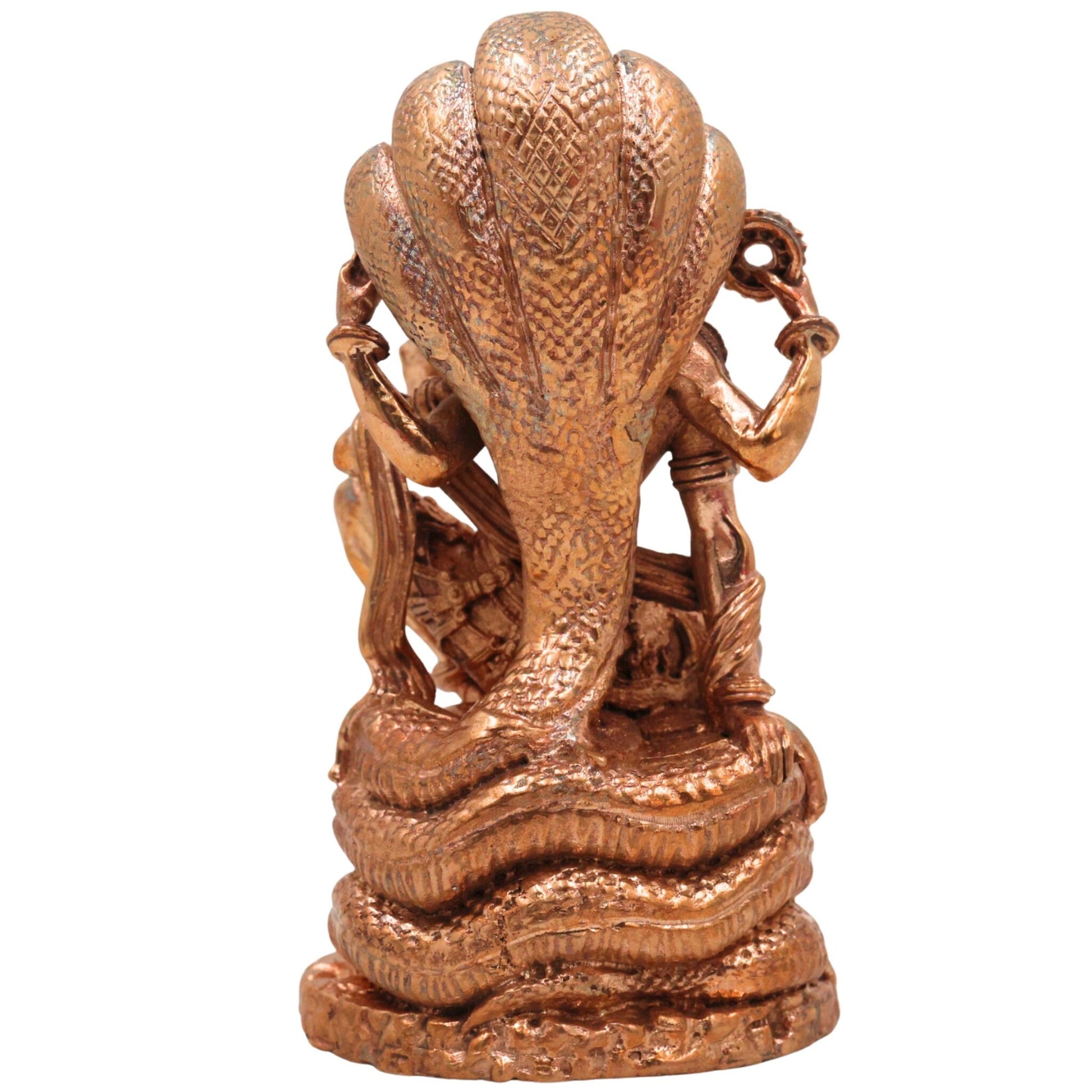 Bronze Lord Vishnu Sitting on Sheshnag Idol | Handcrafted Vishnu Murti for Pooja, Temple & Home Decor, Gold, 4 Inch, 1 Piece