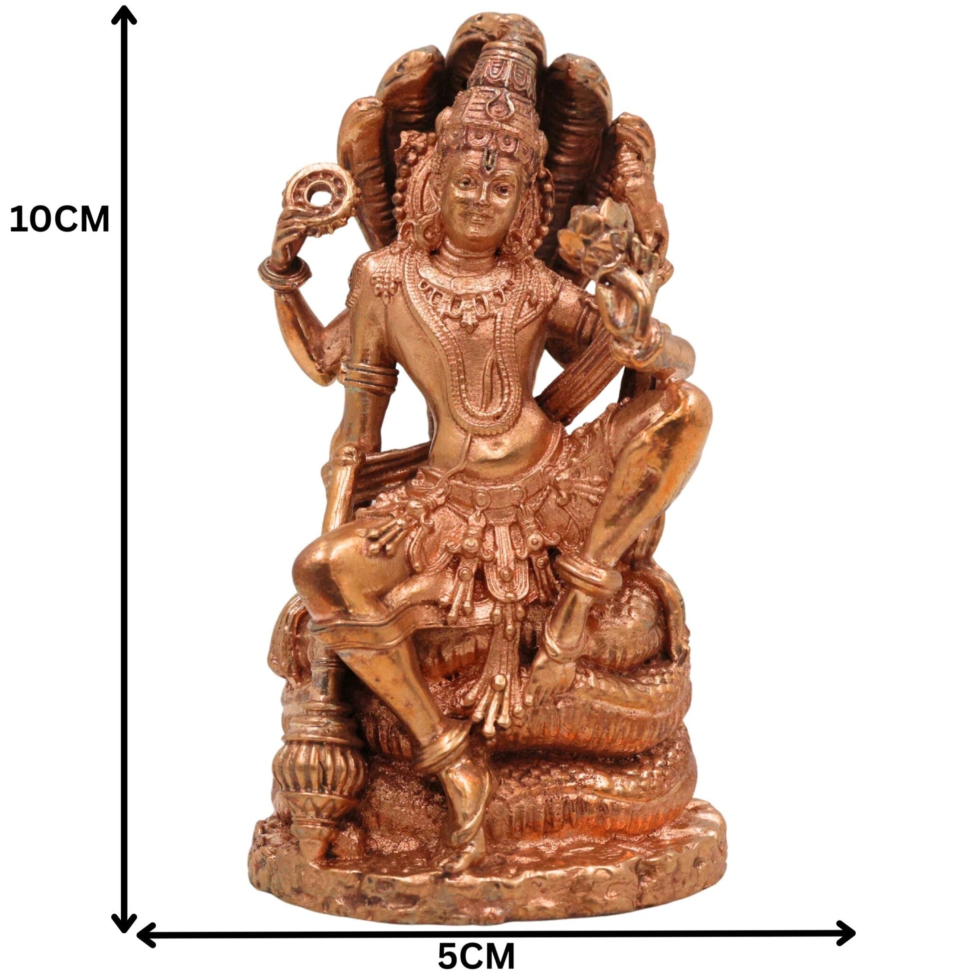 Bronze Lord Vishnu Sitting on Sheshnag Idol | Handcrafted Vishnu Murti for Pooja, Temple & Home Decor, Gold, 4 Inch, 1 Piece