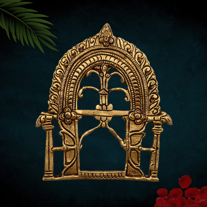 Bhunes Brass Small Prabhavali Arch Frame – Wall Hanging Kirtimukha Prabhawali for Home Temple, Deity Backdrop, Pooja Decor, Prabhaval, Gold, 5.5 Inch, 1 Piece