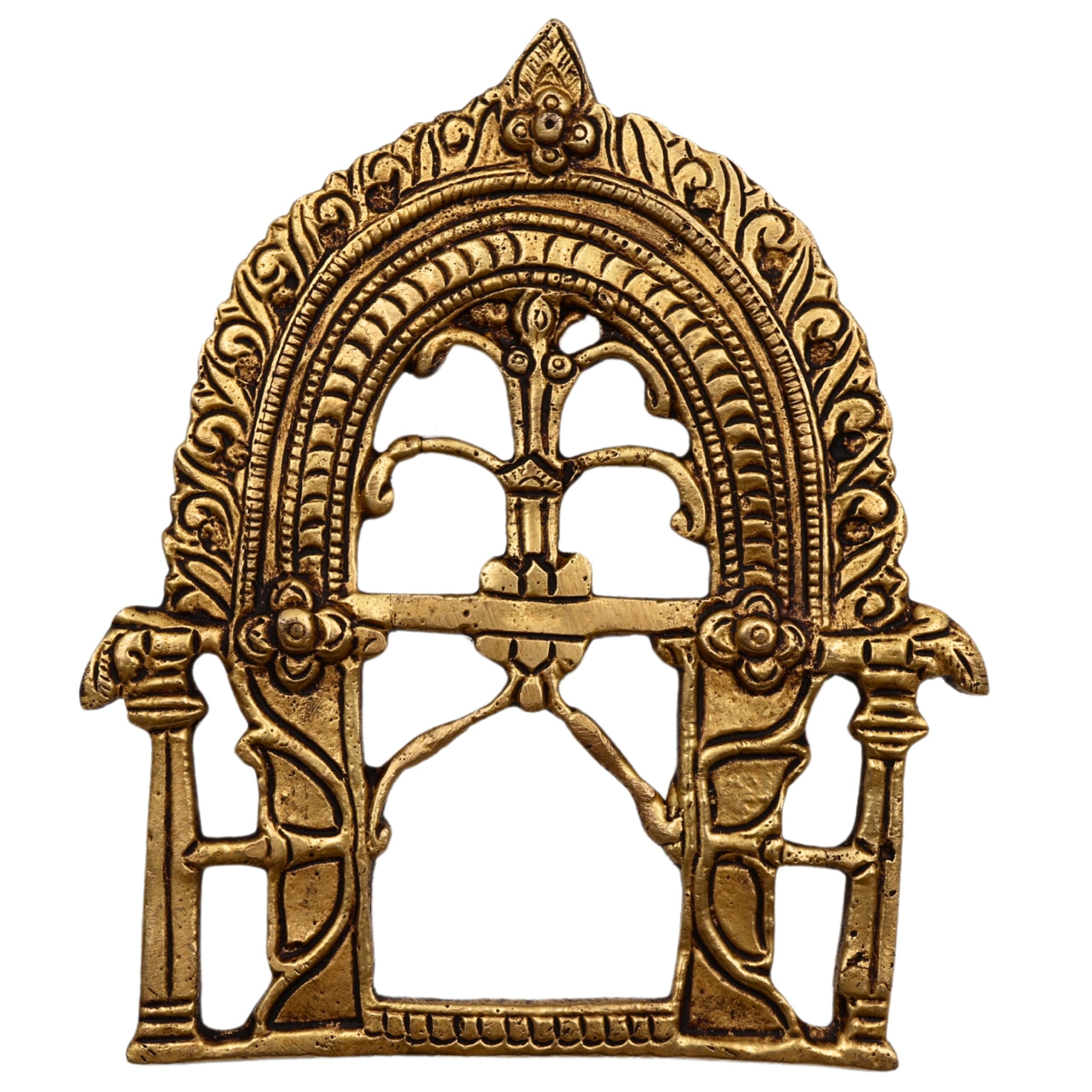 Bhunes Brass Small Prabhavali Arch Frame – Wall Hanging Kirtimukha Prabhawali for Home Temple, Deity Backdrop, Pooja Decor, Prabhaval, Gold, 5.5 Inch, 1 Piece