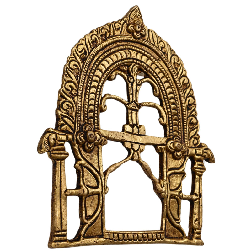Bhunes Brass Small Prabhavali Arch Frame – Wall Hanging Kirtimukha Prabhawali for Home Temple, Deity Backdrop, Pooja Decor, Prabhaval, Gold, 5.5 Inch, 1 Piece