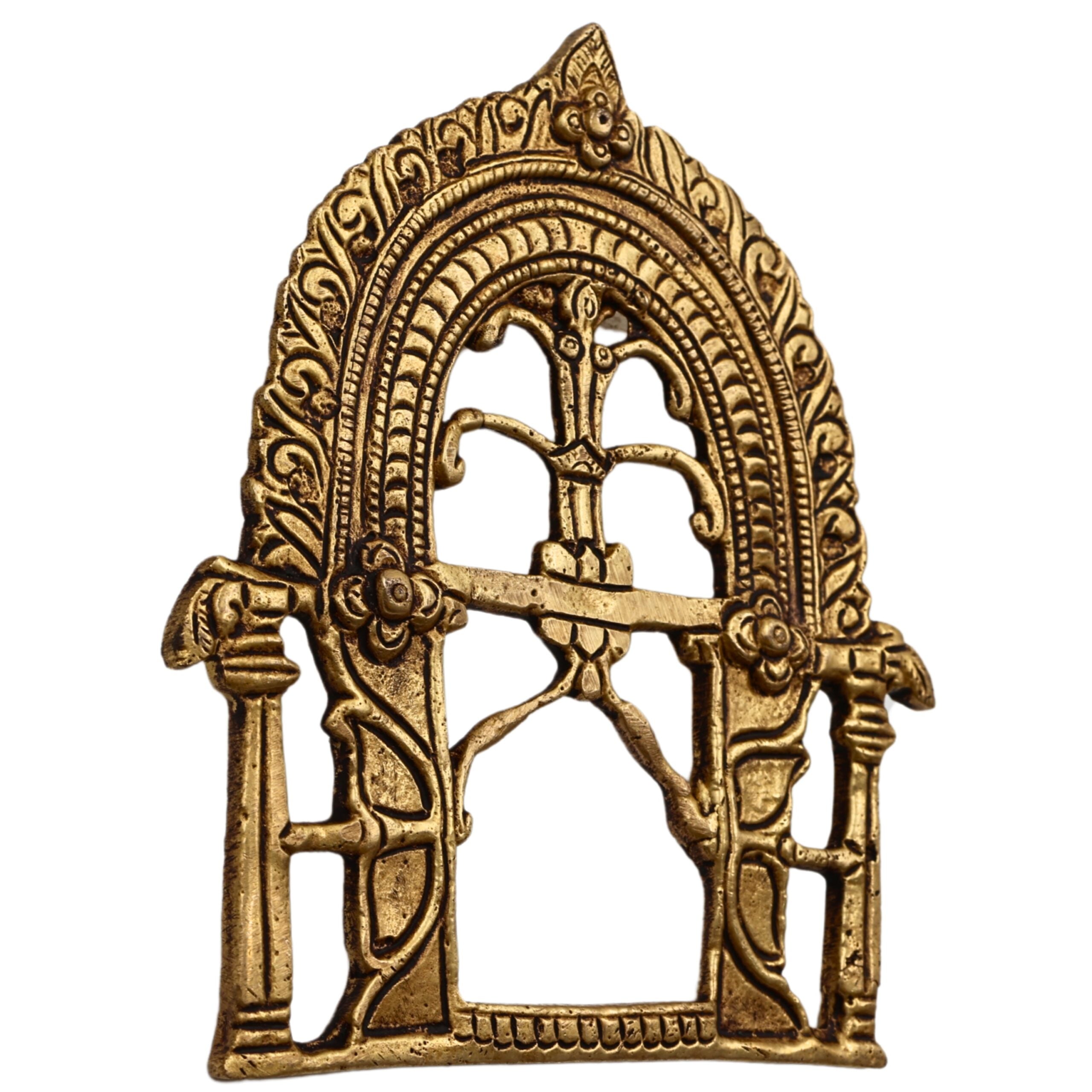Brass Prabhavali Arch Frame, Wall Hanging for Temple, Home Decor, Small Deity Idol Backdrop, Traditional Prabhawali, Gold, 5.5 Inch, 1 Piece