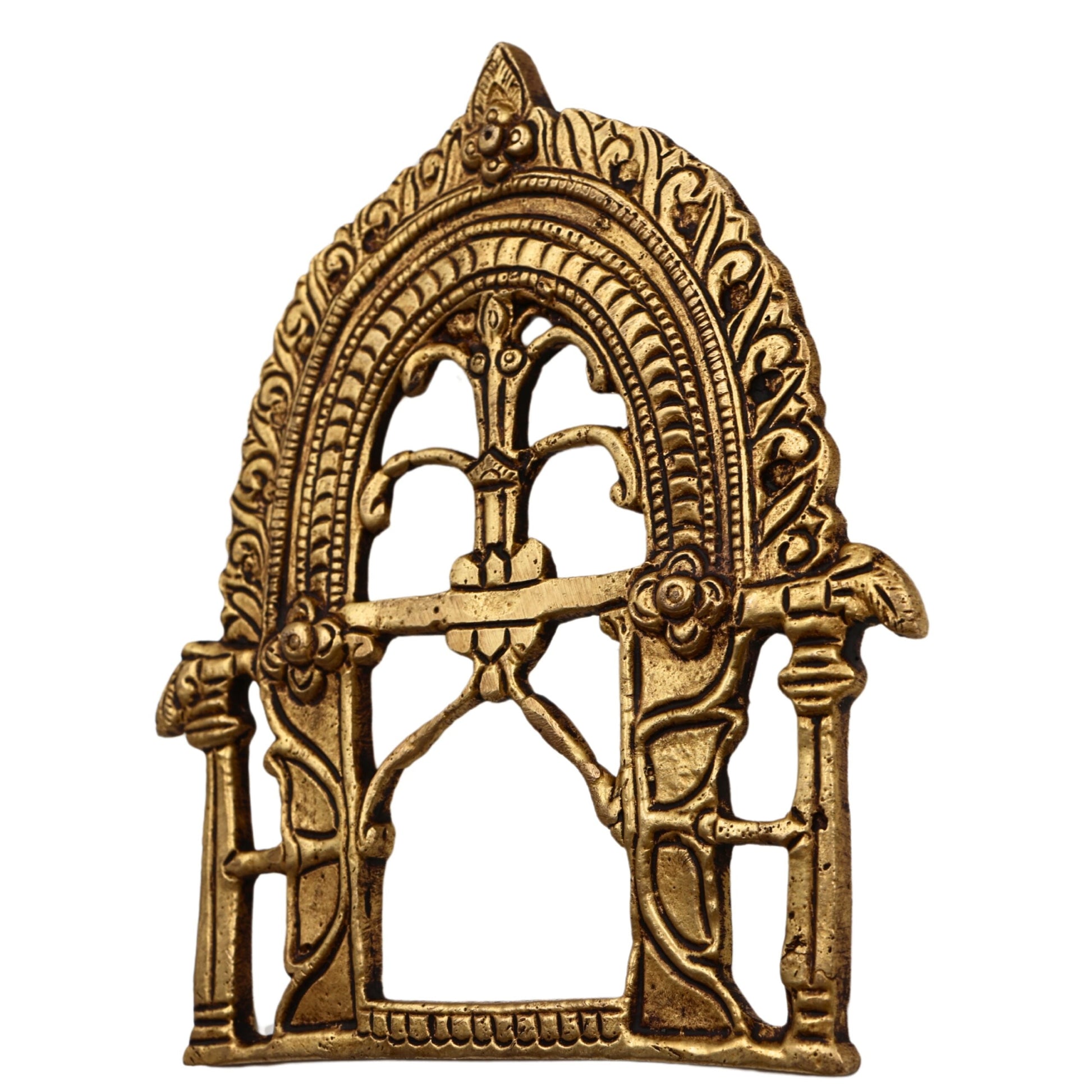 Bhunes Brass Small Prabhavali Arch Frame – Wall Hanging Kirtimukha Prabhawali for Home Temple, Deity Backdrop, Pooja Decor, Prabhaval, Gold, 5.5 Inch, 1 Piece