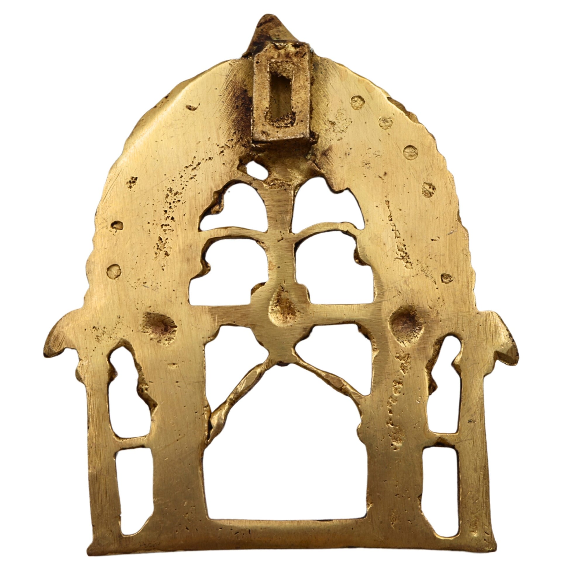 Bhunes Brass Small Prabhavali Arch Frame – Wall Hanging Kirtimukha Prabhawali for Home Temple, Deity Backdrop, Pooja Decor, Prabhaval, Gold, 5.5 Inch, 1 Piece