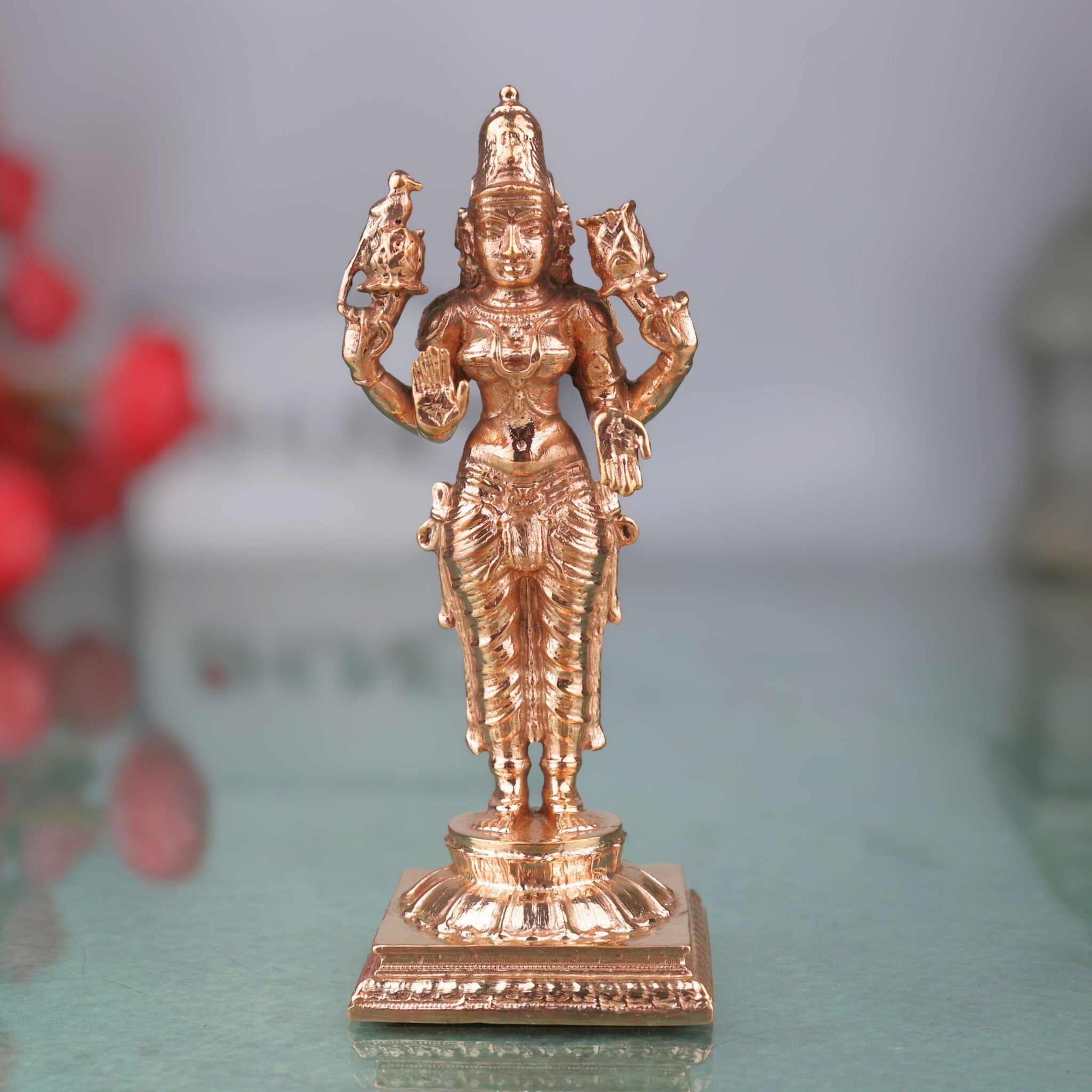 Bronze Standing Lakshmi Idol | Handcrafted Maha Lakshmi Murti for Pooja, Temple & Home Decor, Gold, 4 Inch, 1 Piece