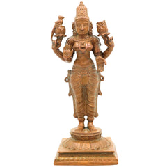 Bronze Handcrafted Lakshmi Idol, Maha Lakshmi, Shri Lakshmi, Padma Kamala, Panchaloha Goddess Statue for Home, Temple & Diwali Decor, Brown, 4 Inch, 1 Piece