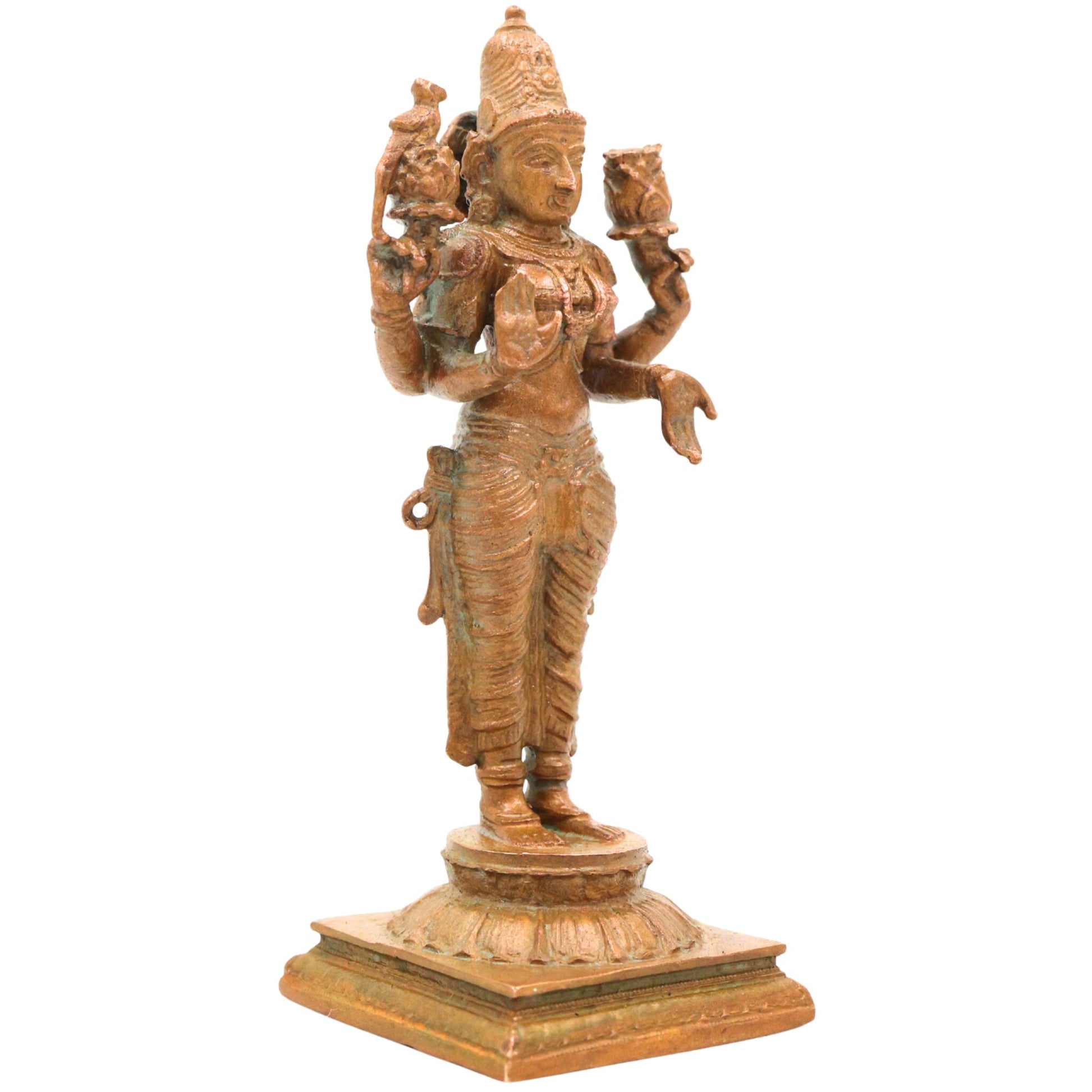 Bronze Handcrafted Lakshmi Idol, Maha Lakshmi, Shri Lakshmi, Padma Kamala, Panchaloha Goddess Statue for Home, Temple & Diwali Decor, Brown, 4 Inch, 1 Piece