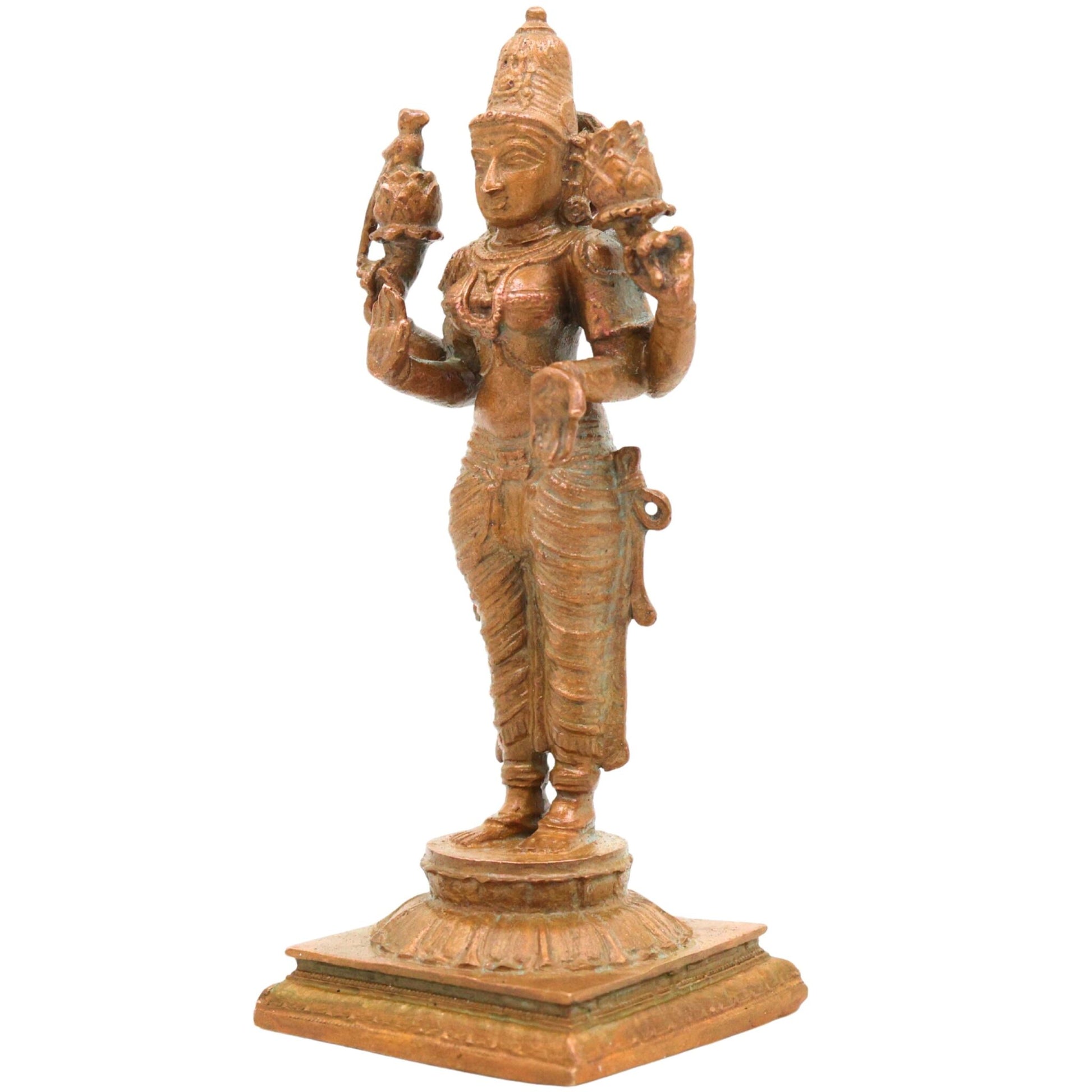 Bronze Handcrafted Lakshmi Idol, Maha Lakshmi, Shri Lakshmi, Padma Kamala, Panchaloha Goddess Statue for Home, Temple & Diwali Decor, Brown, 4 Inch, 1 Piece