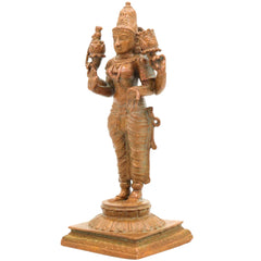 Bronze Handcrafted Lakshmi Idol, Maha Lakshmi, Shri Lakshmi, Padma Kamala, Panchaloha Goddess Statue for Home, Temple & Diwali Decor, Brown, 4 Inch, 1 Piece