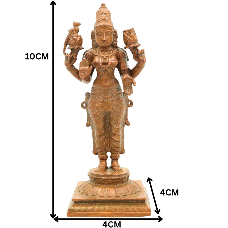 Bronze Handcrafted Lakshmi Idol, Maha Lakshmi, Shri Lakshmi, Padma Kamala, Panchaloha Goddess Statue for Home, Temple & Diwali Decor, Brown, 4 Inch, 1 Piece