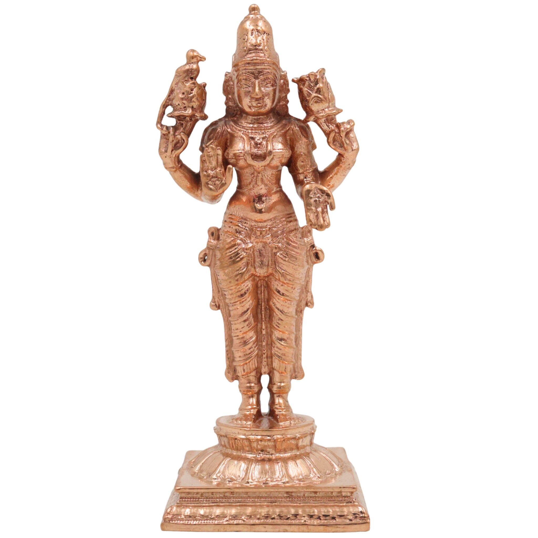 Bronze Standing Lakshmi Idol | Handcrafted Maha Lakshmi Murti for Pooja, Temple & Home Decor, Gold, 4 Inch, 1 Piece