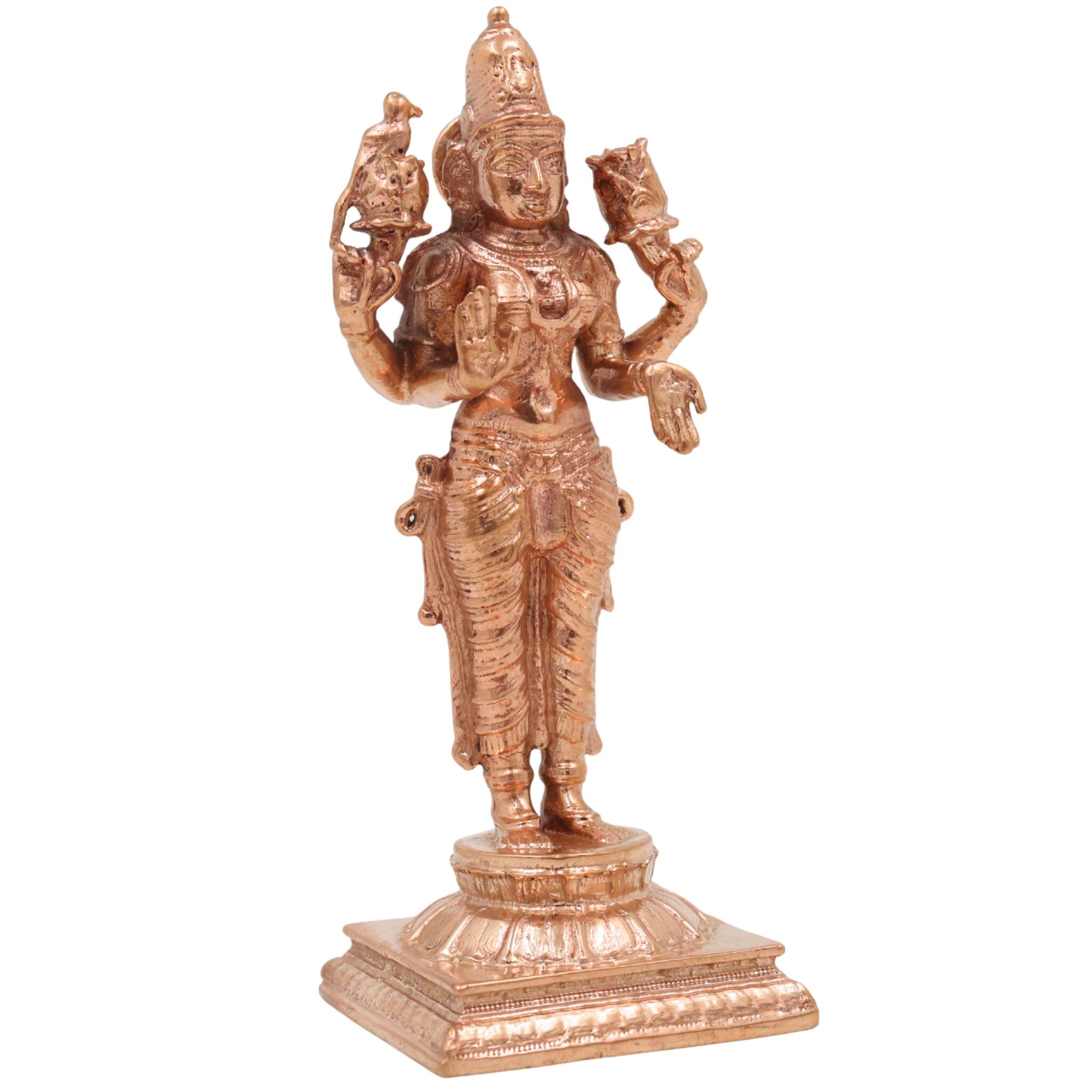 Bronze Standing Lakshmi Idol | Handcrafted Maha Lakshmi Murti for Pooja, Temple & Home Decor, Gold, 4 Inch, 1 Piece