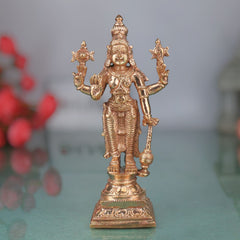 Bronze Handcrafted Vishnu Idol, Narayana, Govinda, Venkateswara Murti – Panchaloha, Chola Art, South Indian Temple Sculpture, Gold, 6.5 Inch, 1 Piece