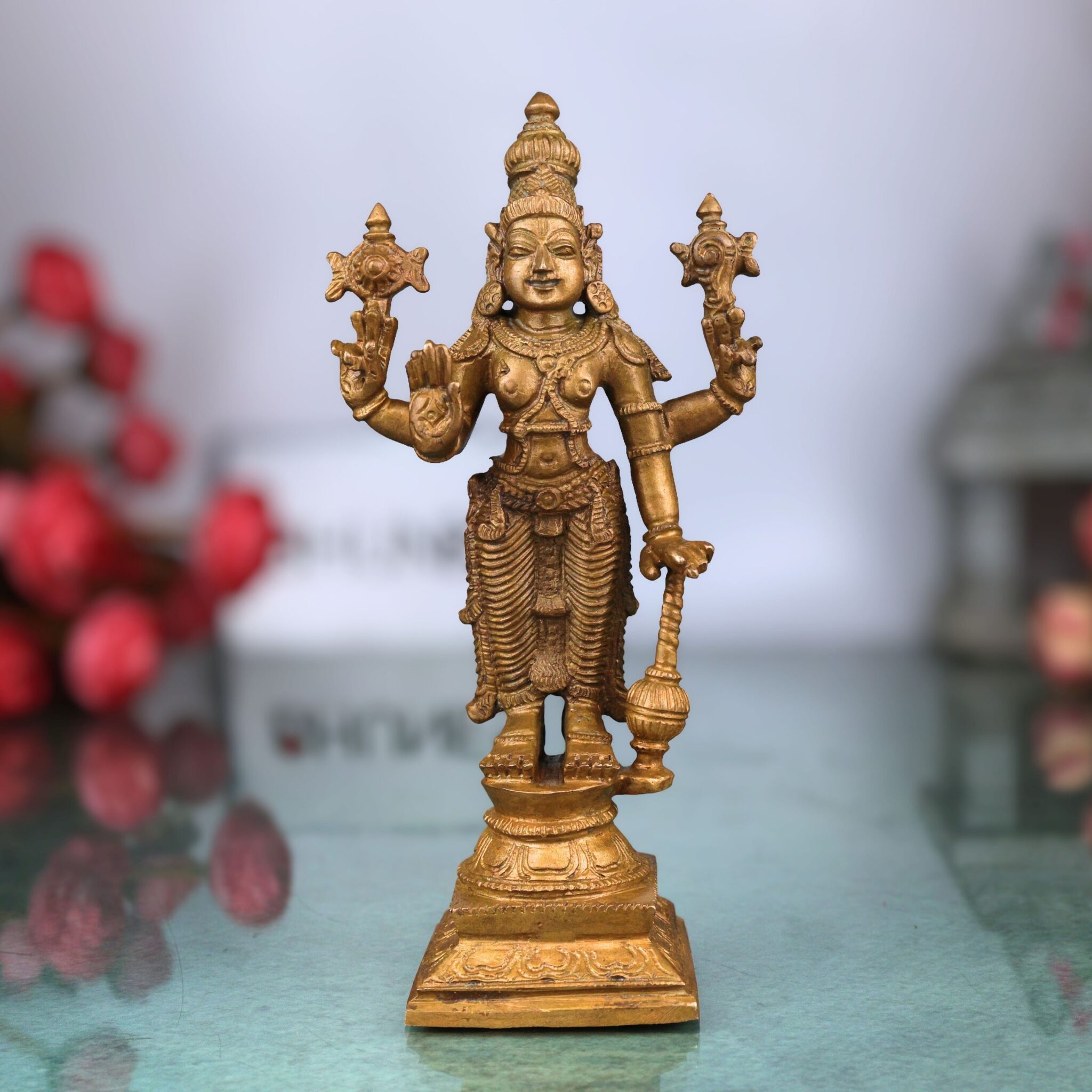 Bronze Handcrafted Vishnu Idol, Govinda, Venkateswara Murti, Panchaloha, Chola Art, South Indian Temple Sculpture, Brown, 6.5 Inch, 1 Piece