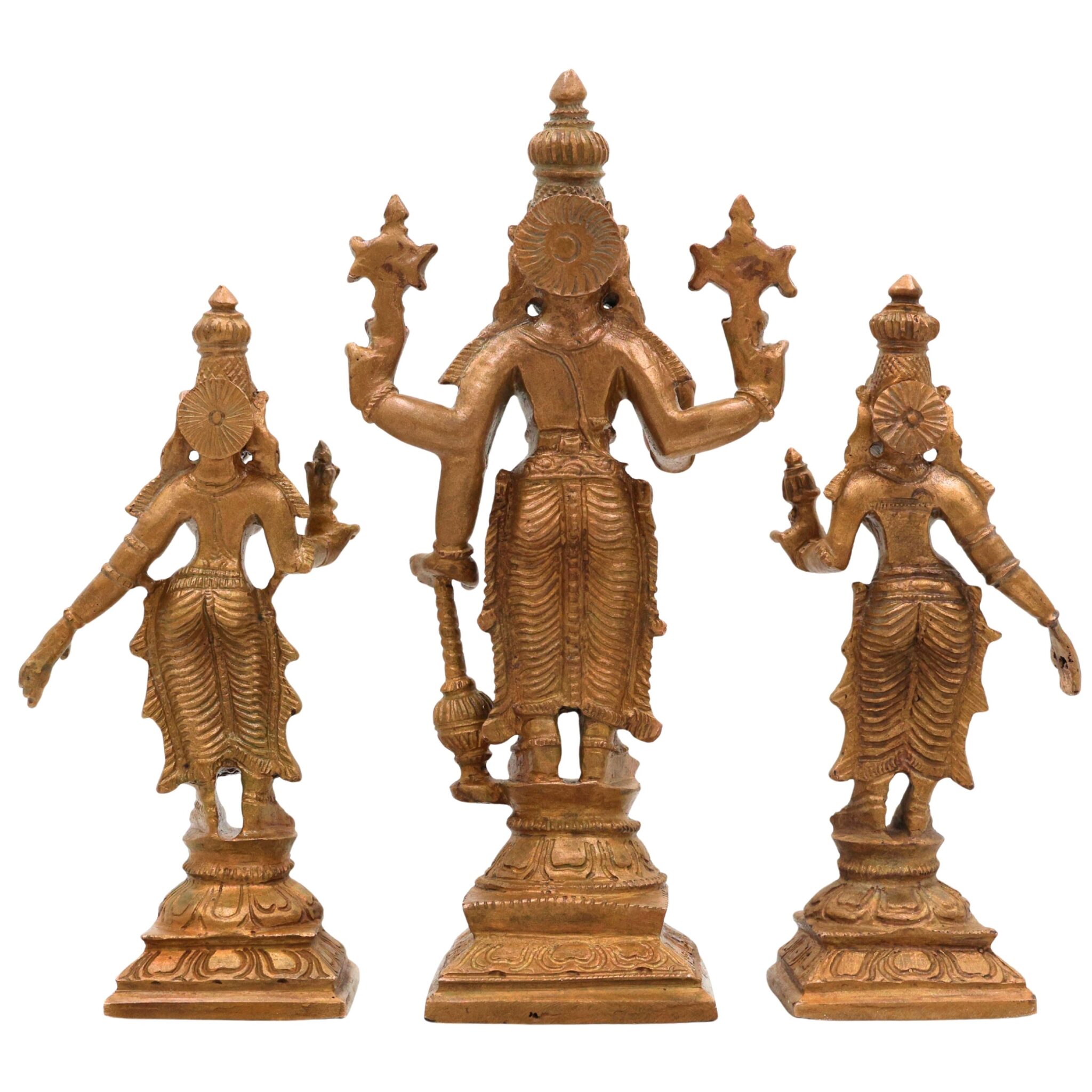 Bronze Vishnu with Sri Devi & Bhu Devi Idol Set, Handcrafted Narayana, Lakshmi And Bhudevi Murti for Pooja, Temple & Home Decor, Brown, 6.5 Inch, 3 Piece