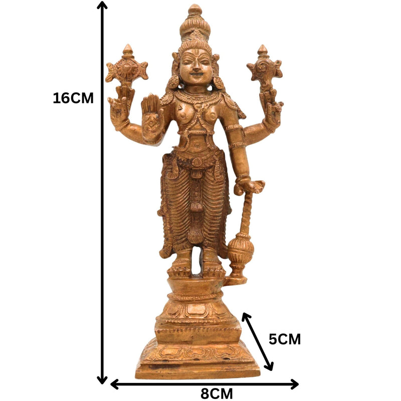 Bronze Vishnu with Sri Devi & Bhu Devi Idol Set, Handcrafted Narayana, Lakshmi And Bhudevi Murti for Pooja, Temple & Home Decor, Brown, 6.5 Inch, 3 Piece