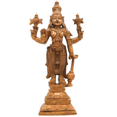 Bronze Handcrafted Vishnu Idol, Govinda, Venkateswara Murti, Panchaloha, Chola Art, South Indian Temple Sculpture, Brown, 6.5 Inch, 1 Piece