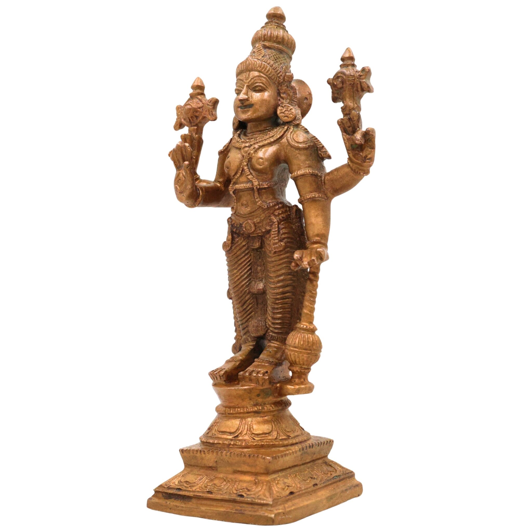 Bronze Handcrafted Vishnu Idol, Govinda, Venkateswara Murti, Panchaloha, Chola Art, South Indian Temple Sculpture, Brown, 6.5 Inch, 1 Piece
