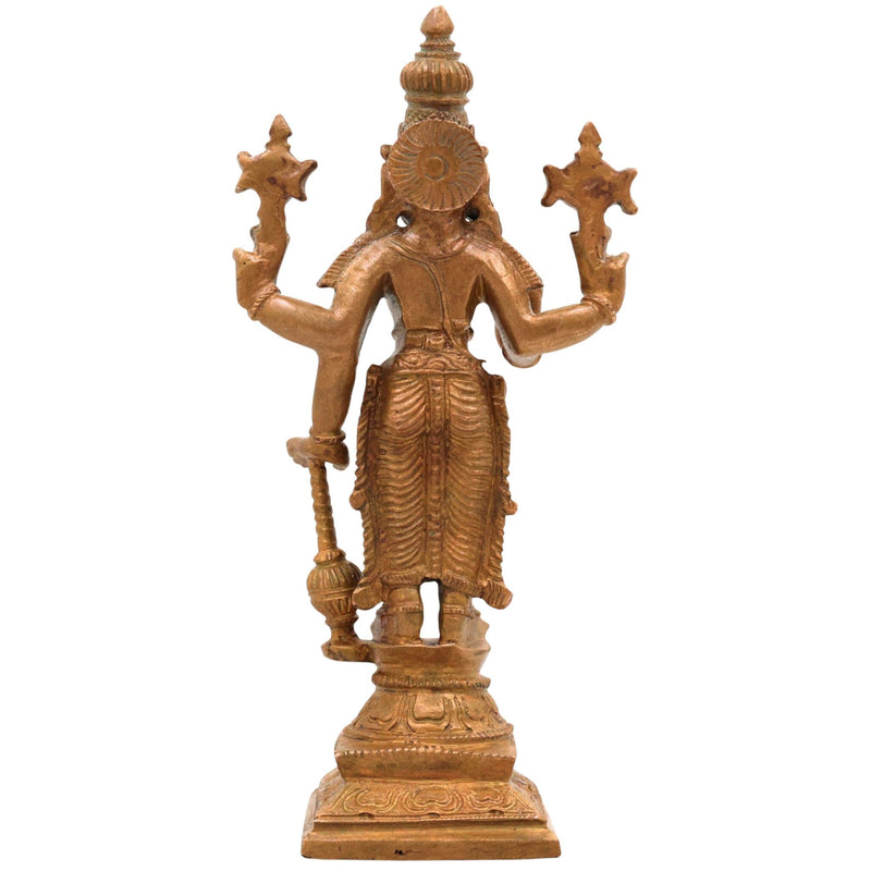 Bronze Handcrafted Vishnu Idol, Govinda, Venkateswara Murti, Panchaloha, Chola Art, South Indian Temple Sculpture, Brown, 6.5 Inch, 1 Piece