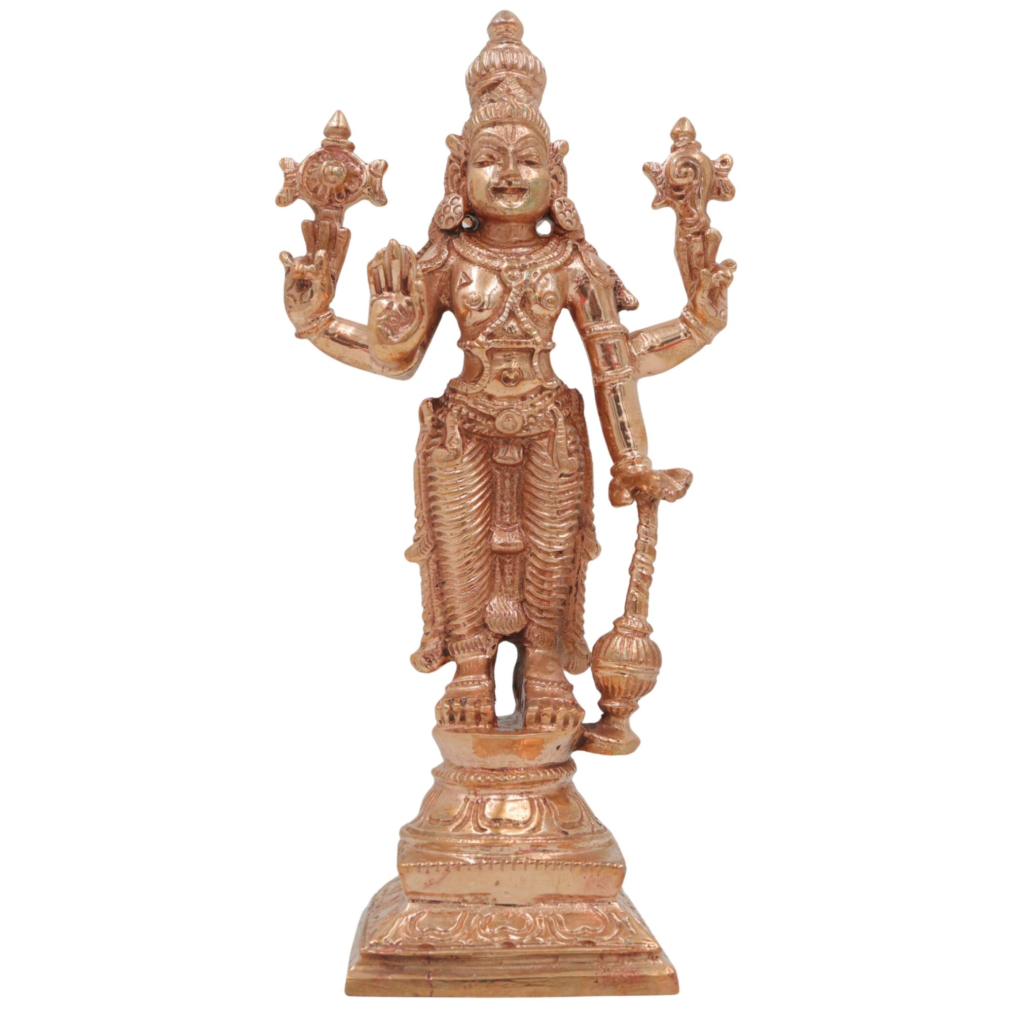 Bronze Handcrafted Vishnu Idol, Narayana, Govinda, Venkateswara Murti – Panchaloha, Chola Art, South Indian Temple Sculpture, Gold, 6.5 Inch, 1 Piece