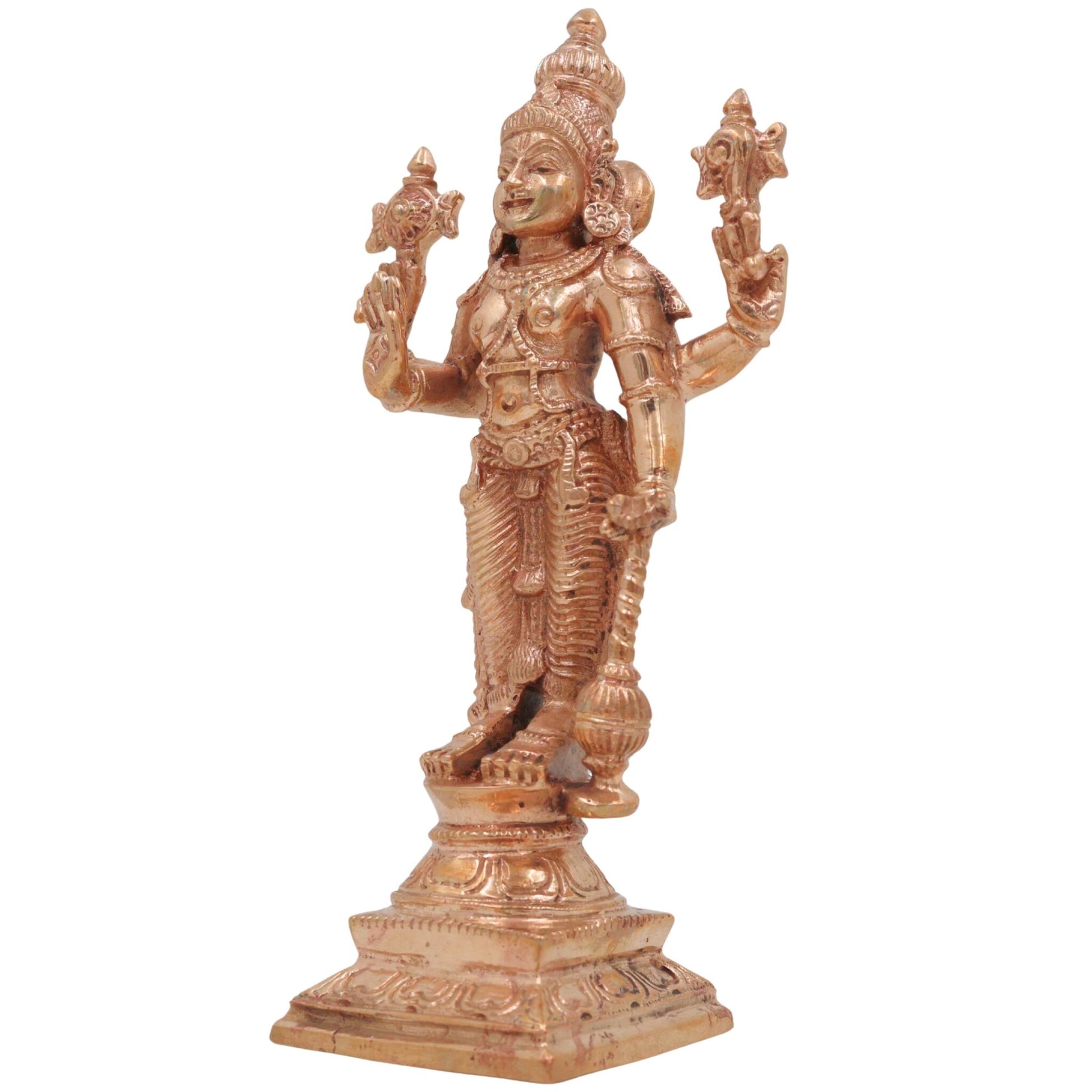 Bronze Handcrafted Vishnu Idol, Narayana, Govinda, Venkateswara Murti – Panchaloha, Chola Art, South Indian Temple Sculpture, Gold, 6.5 Inch, 1 Piece