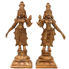 Bronze Sri Devi & Bhu Devi Idol Set, Handcrafted Goddess Murti for Pooja, Temple & Home Decor, Brown, 4.5 Inch, 2 Piece