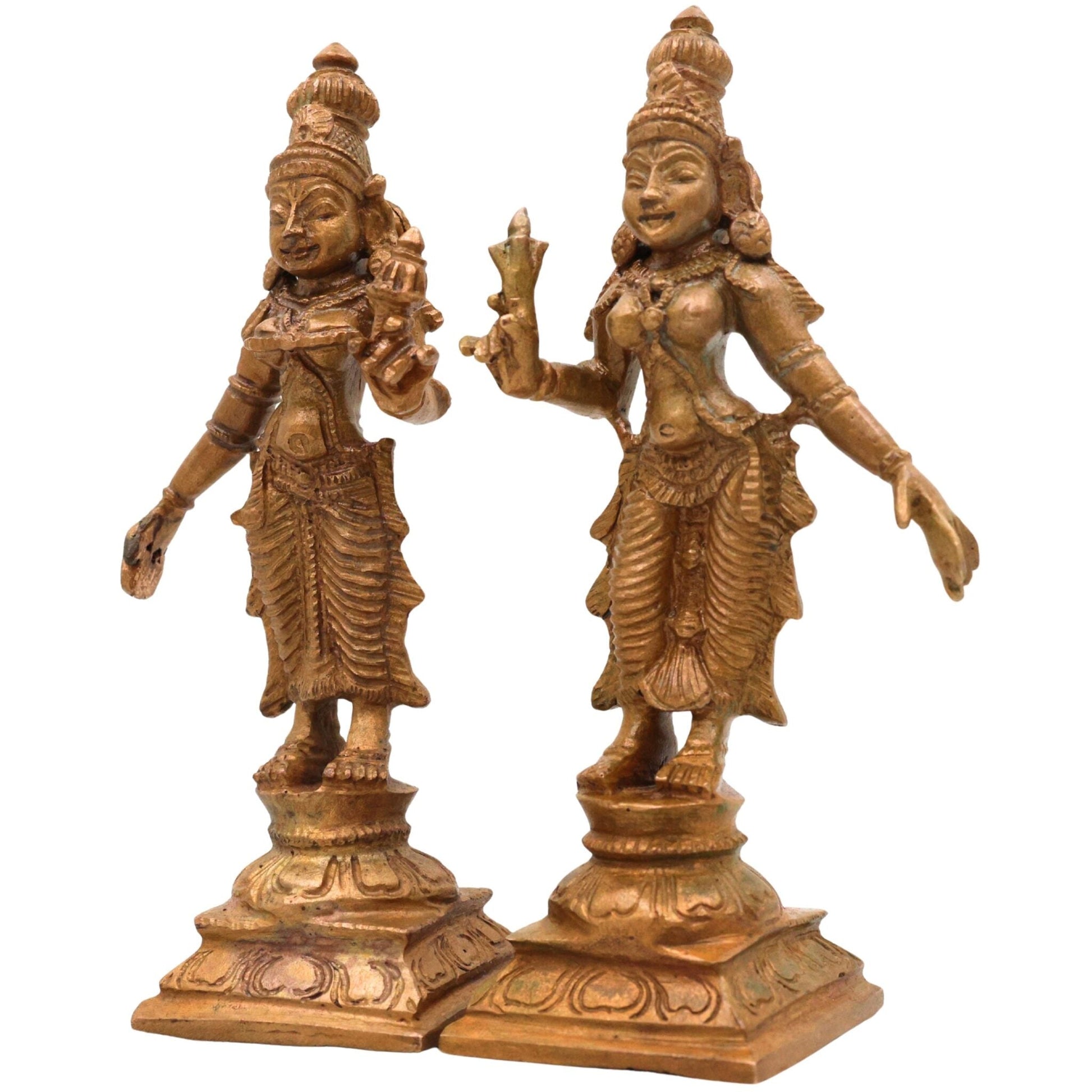 Bronze Sri Devi & Bhu Devi Idol Set, Handcrafted Goddess Murti for Pooja, Temple & Home Decor, Brown, 4.5 Inch, 2 Piece