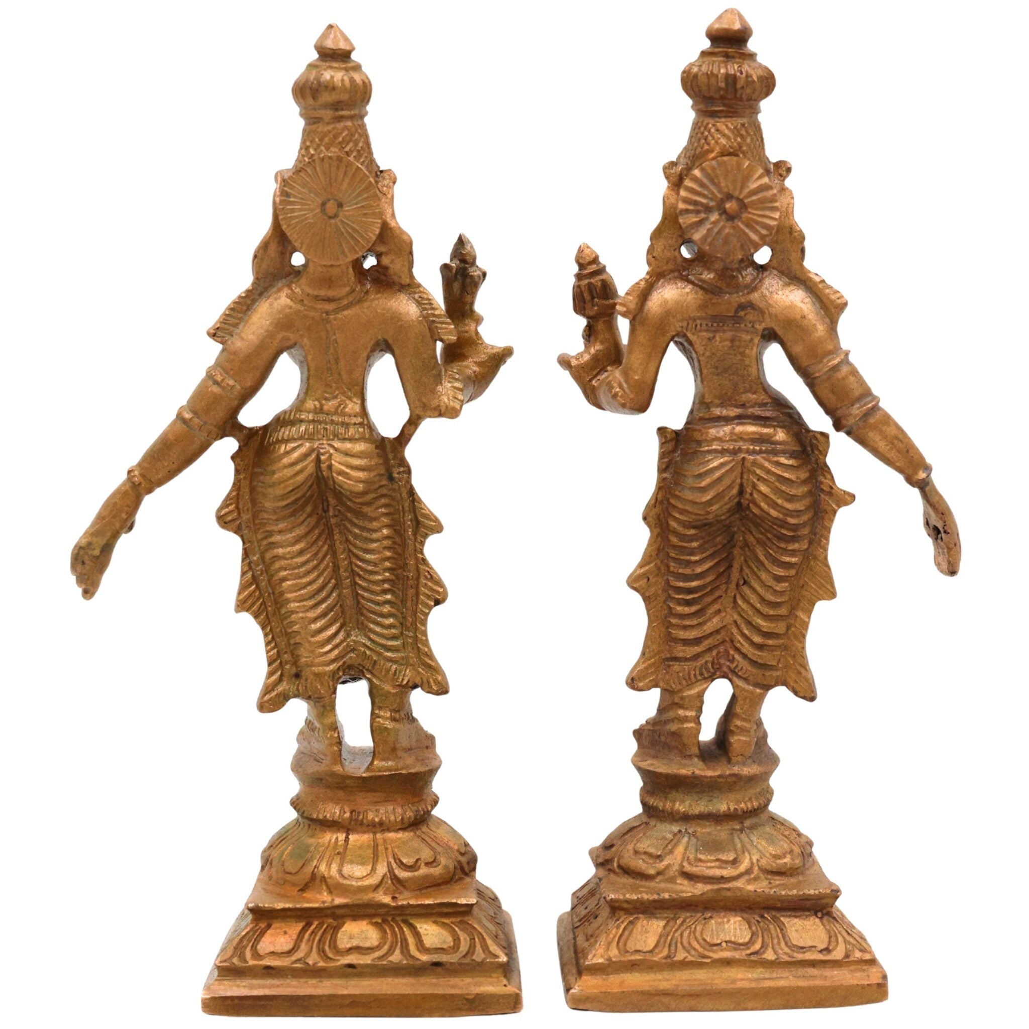 Bronze Sri Devi & Bhu Devi Idol Set, Handcrafted Goddess Murti for Pooja, Temple & Home Decor, Brown, 4.5 Inch, 2 Piece