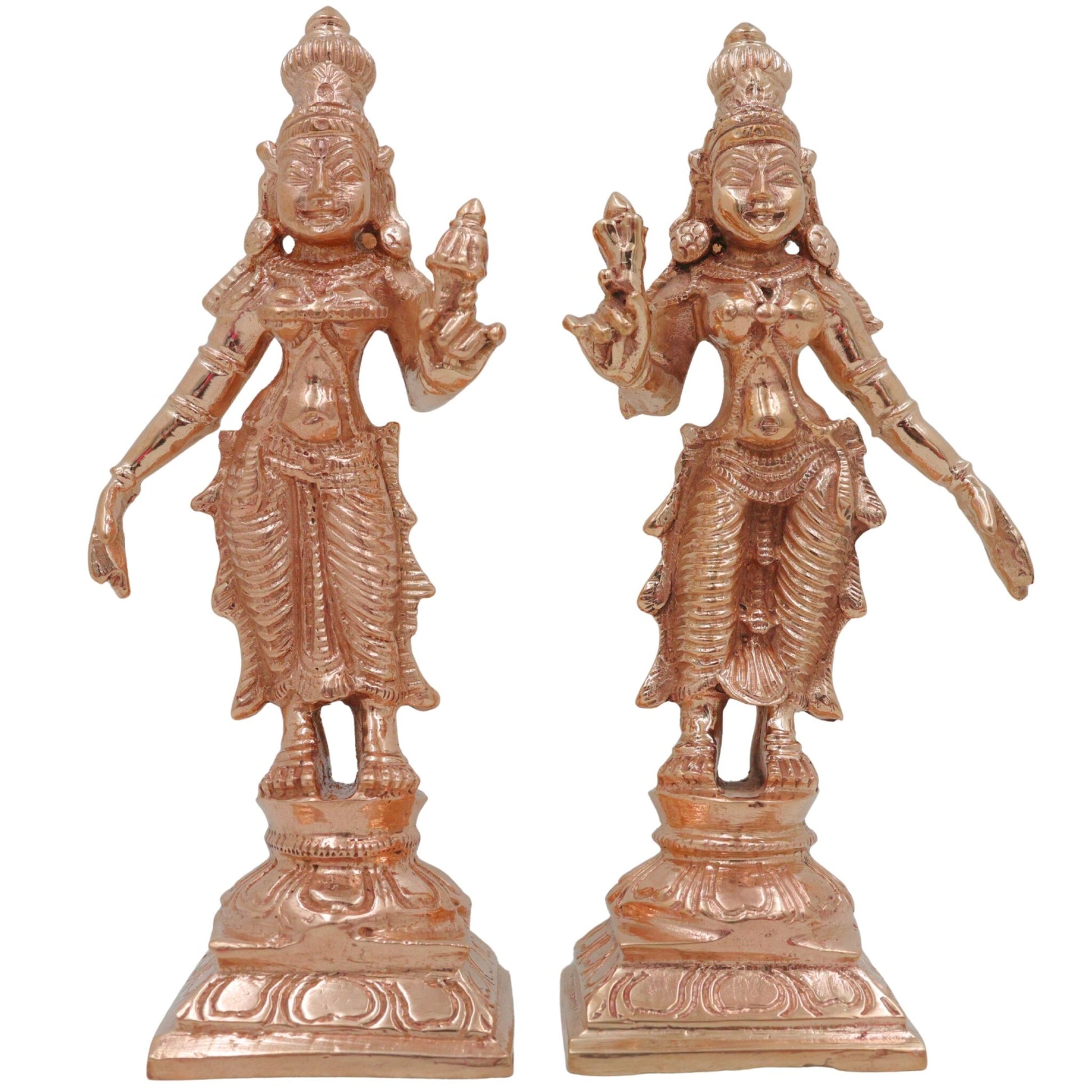 Bronze Sri Devi & Bhu Devi Idol Set | Handcrafted Goddess Murti for Pooja, Temple & Home Decor, Brown, 4.5 Inch, 2 Piece