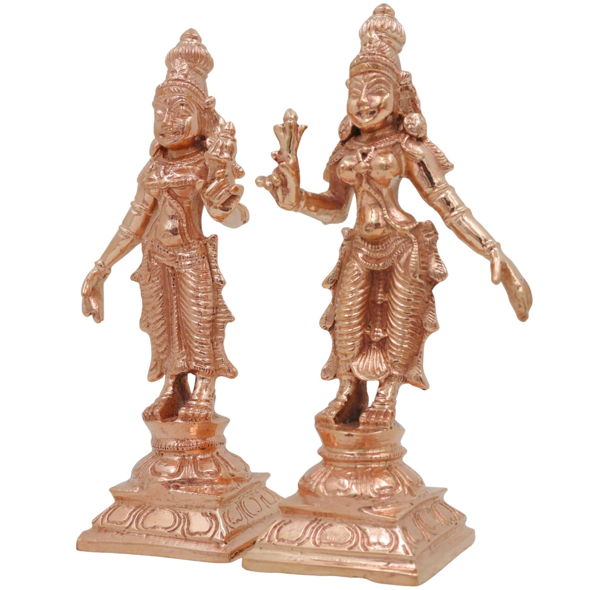 Bronze Sri Devi & Bhu Devi Idol Set | Handcrafted Goddess Murti for Pooja, Temple & Home Decor, Brown, 4.5 Inch, 2 Piece
