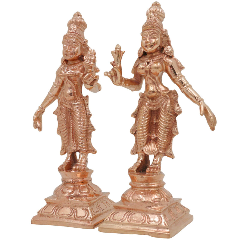 Bronze Sri Devi & Bhu Devi Idol Set | Handcrafted Goddess Murti for Pooja, Temple & Home Decor, Brown, 4.5 Inch, 2 Piece