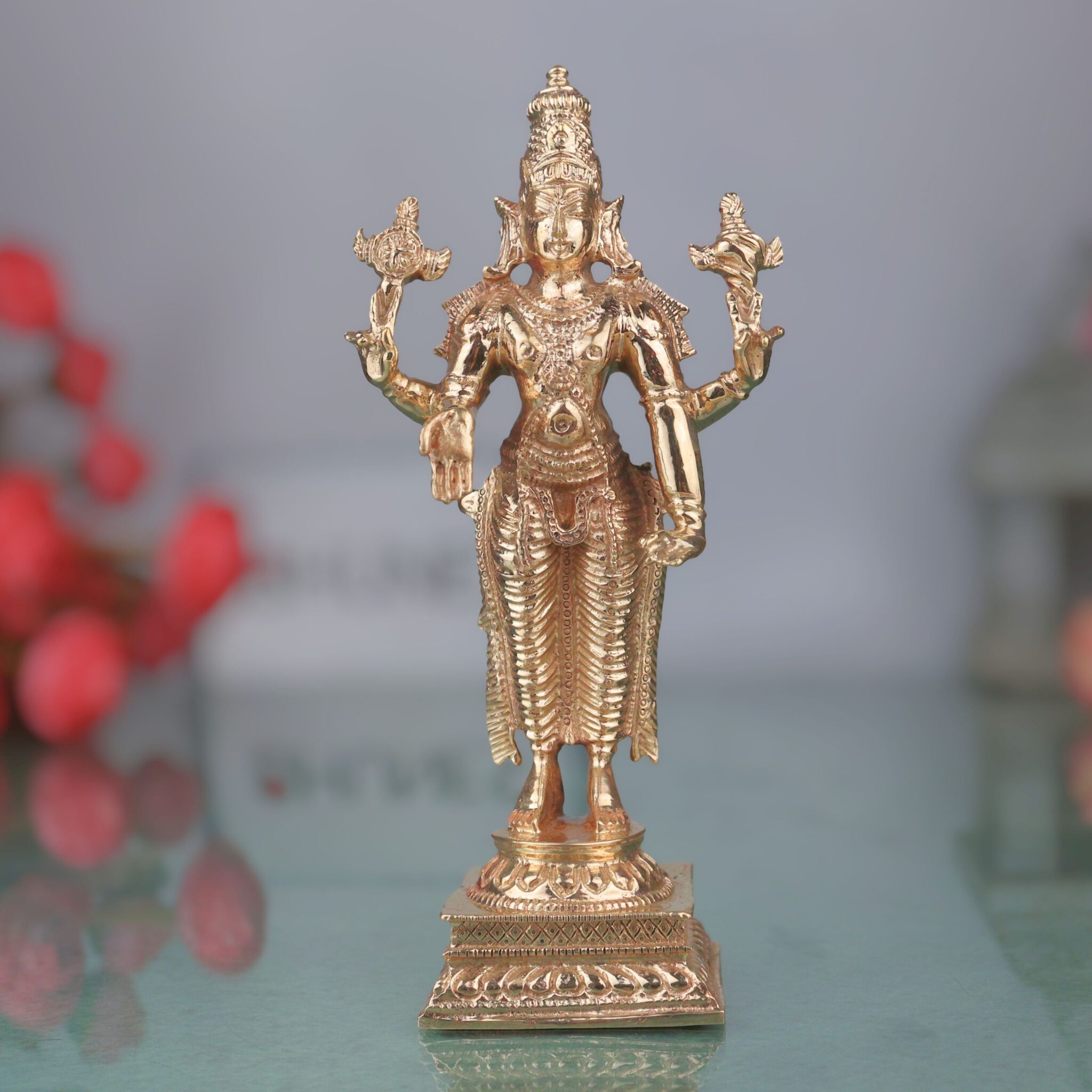 Bronze Vishnu Idol | Handcrafted Lord Vishnu,Venkateshwara, Balaji Murti for Pooja, Temple & Home Decor, Gold, 6 Inch, 1 Piece