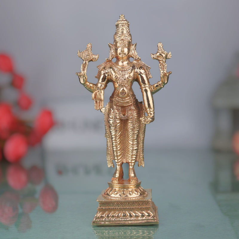 Bronze Vishnu Idol | Handcrafted Lord Vishnu,Venkateshwara, Balaji Murti for Pooja, Temple & Home Decor, Gold, 6 Inch, 1 Piece