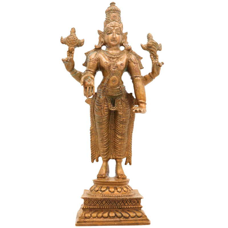 Bronze Vishnu Idol | Handcrafted Lord Standing Vishnu Murti for Pooja, Temple & Home Decor, Brown, 6 Inch, 1 Piece
