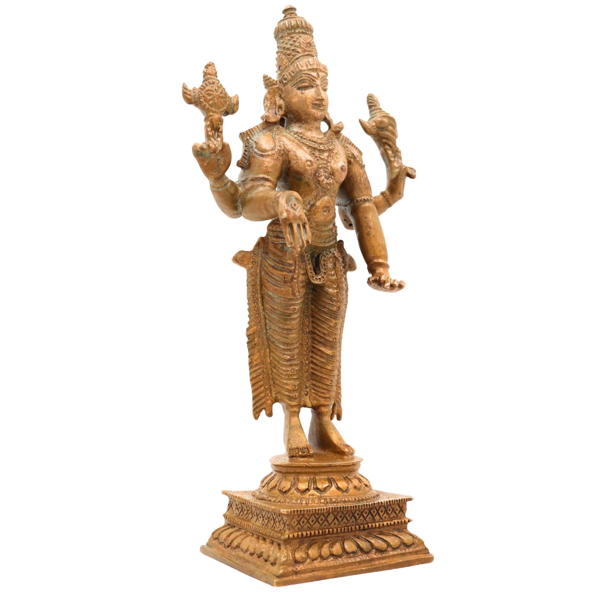 Bronze Vishnu Idol | Handcrafted Lord Standing Vishnu Murti for Pooja, Temple & Home Decor, Brown, 6 Inch, 1 Piece