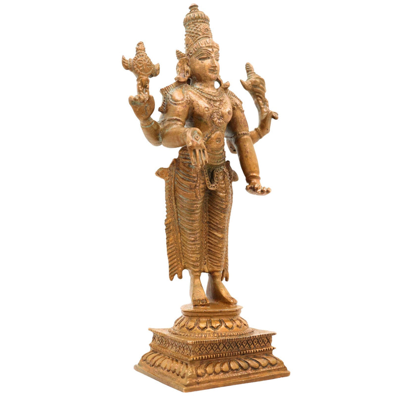 Bronze Vishnu Idol | Handcrafted Lord Standing Vishnu Murti for Pooja, Temple & Home Decor, Brown, 6 Inch, 1 Piece