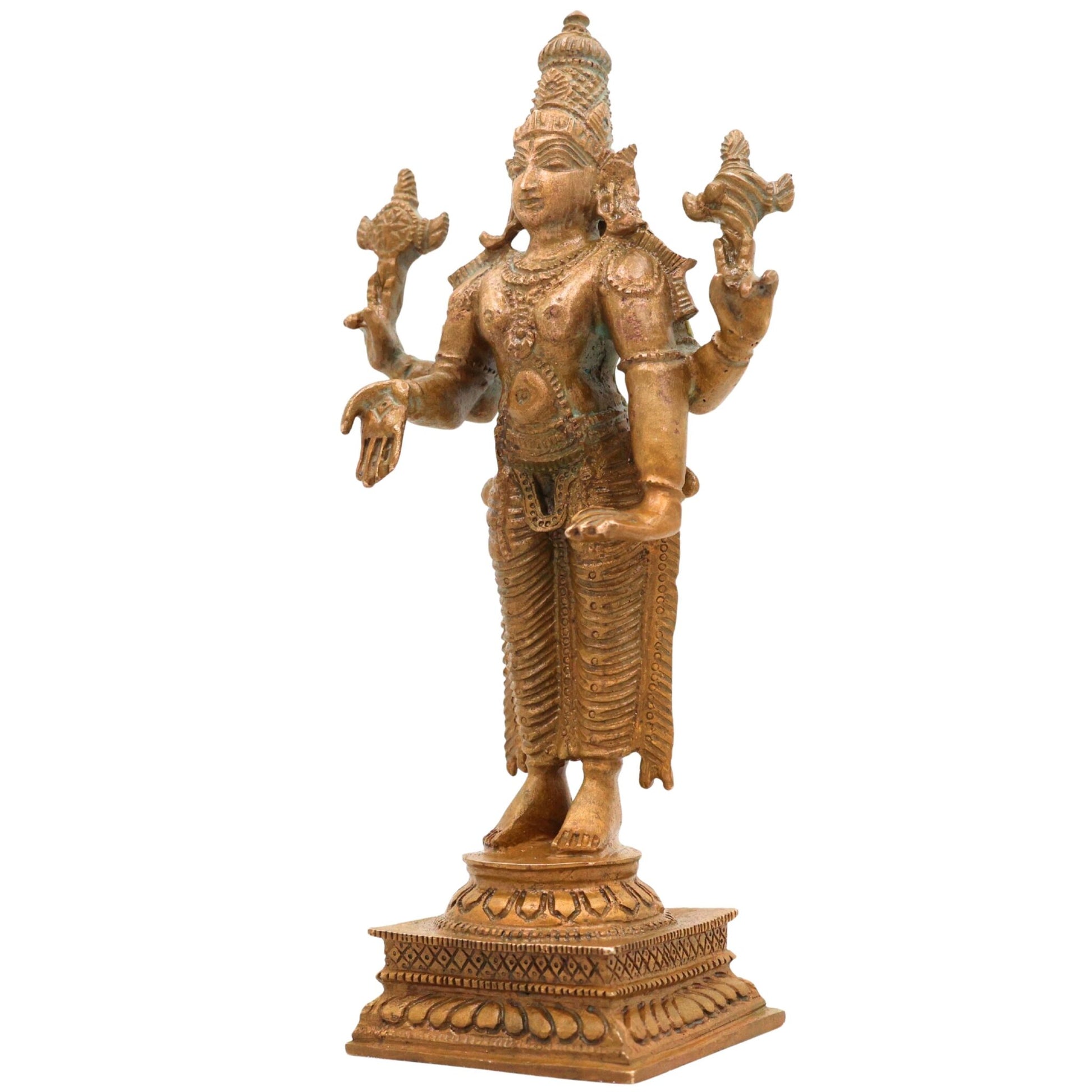 Bronze Vishnu Idol | Handcrafted Lord Standing Vishnu Murti for Pooja, Temple & Home Decor, Brown, 6 Inch, 1 Piece
